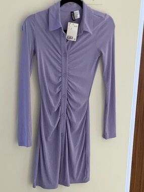 H&M SHIRT DRESS LIGHT PURPLE NWT XSMALL BUTTON FRONT